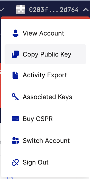 CSPR.live account drop down menu