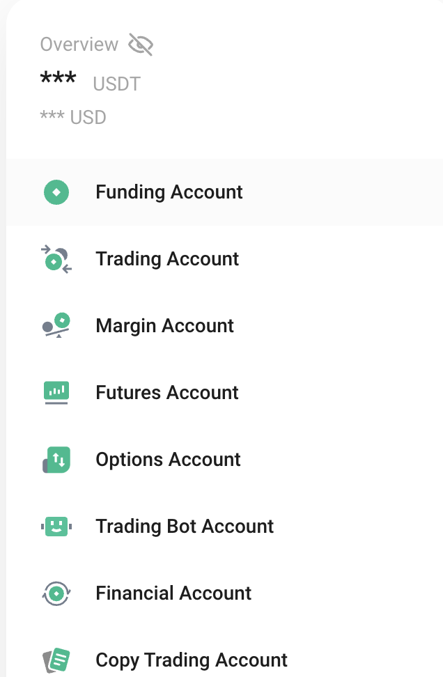 KuCoin Assets menu