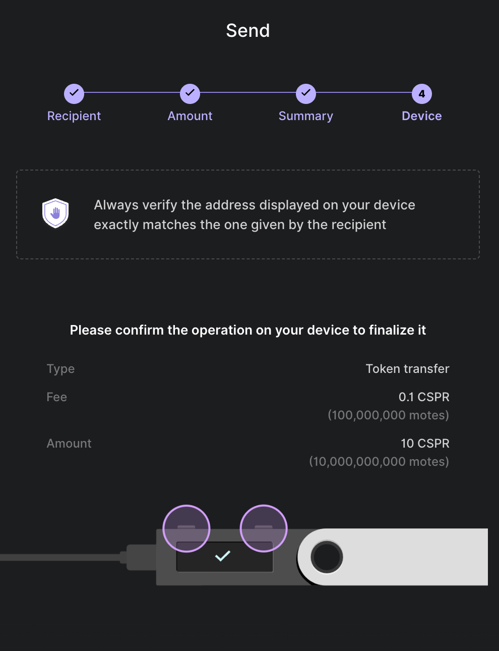 Review the transaction in the Ledger