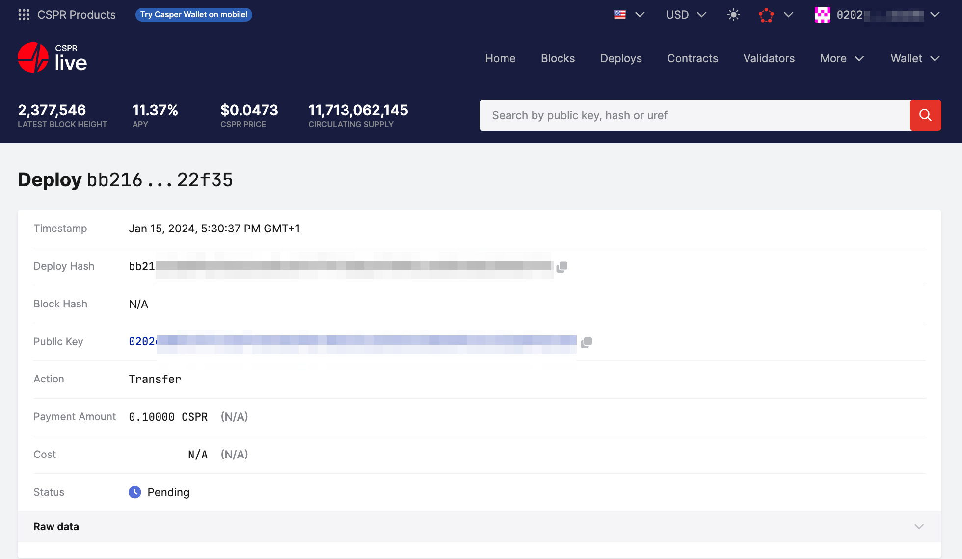 Explorer chowing transaction