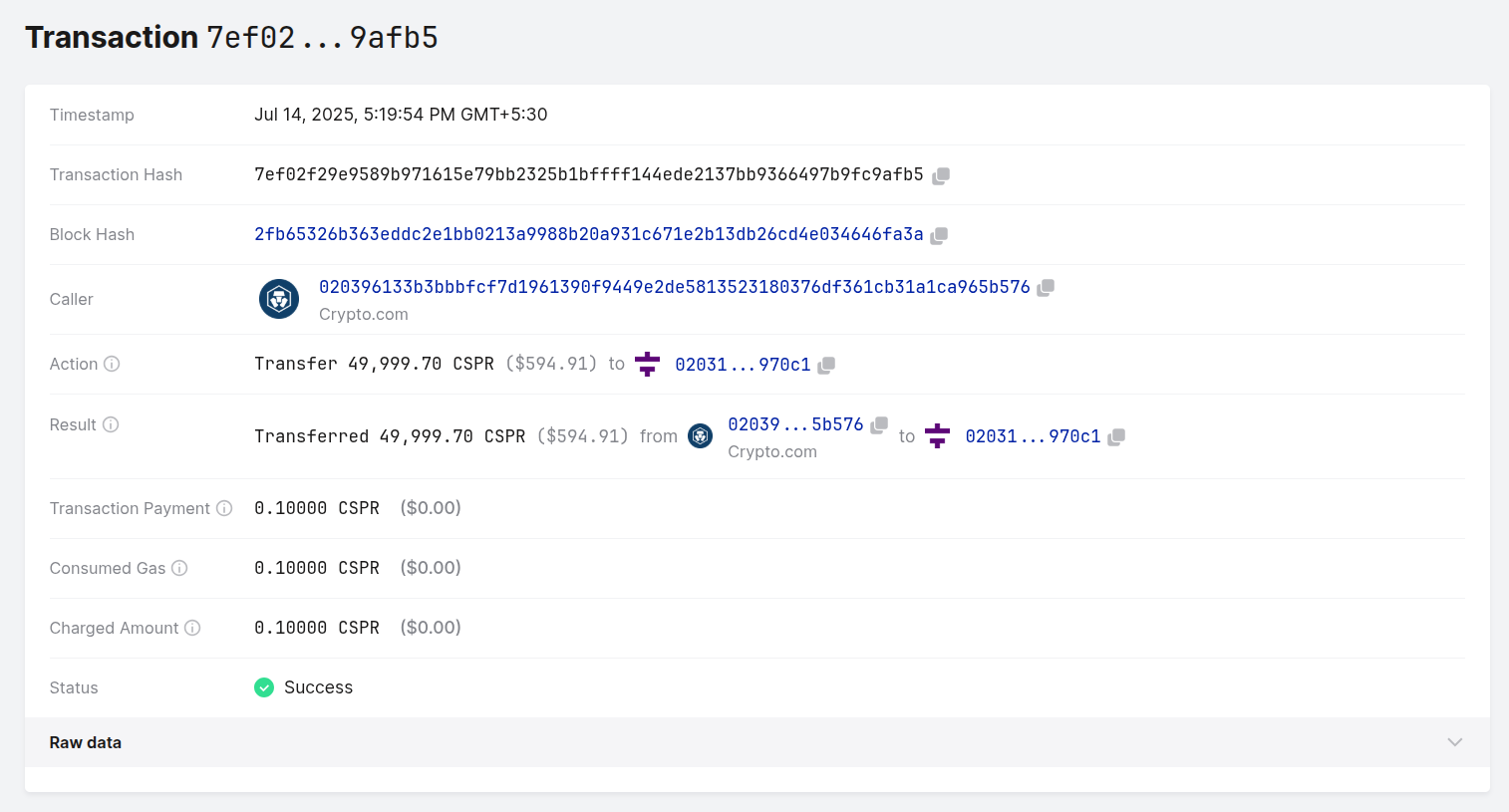 CSPR Transfer example