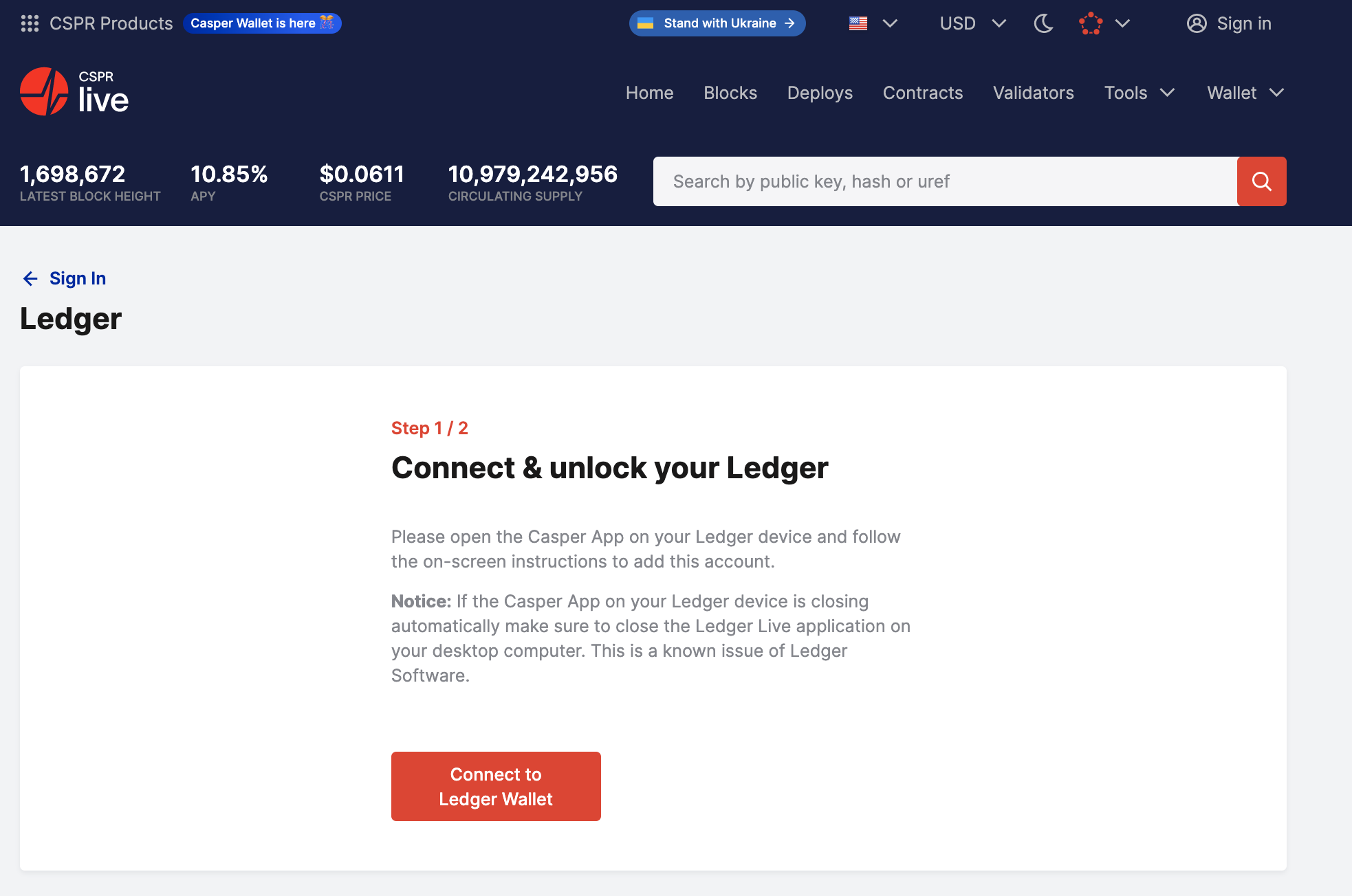 Connect to Ledger Wallet in CSPR Live